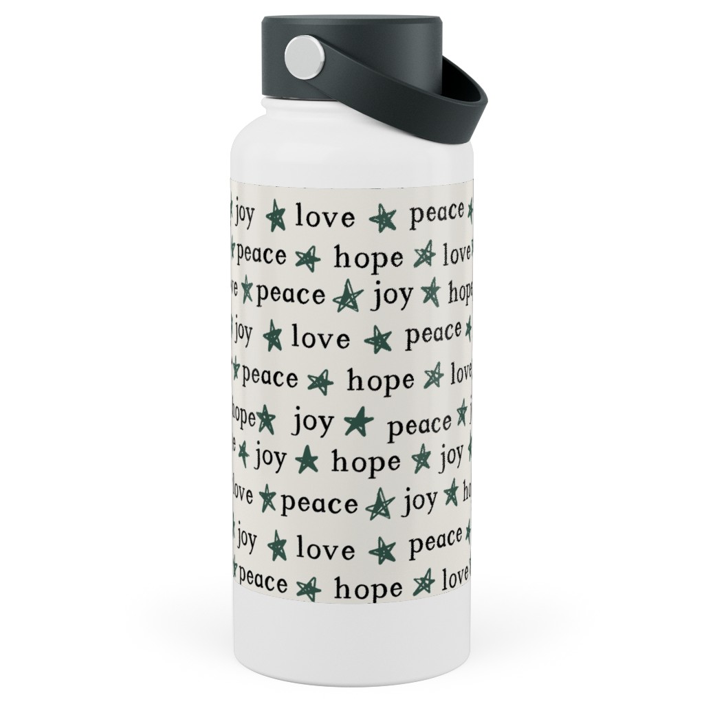Peace Love Hope Joy - Beige Stainless Steel Wide Mouth Water Bottle, 30oz, Wide Mouth, Beige
