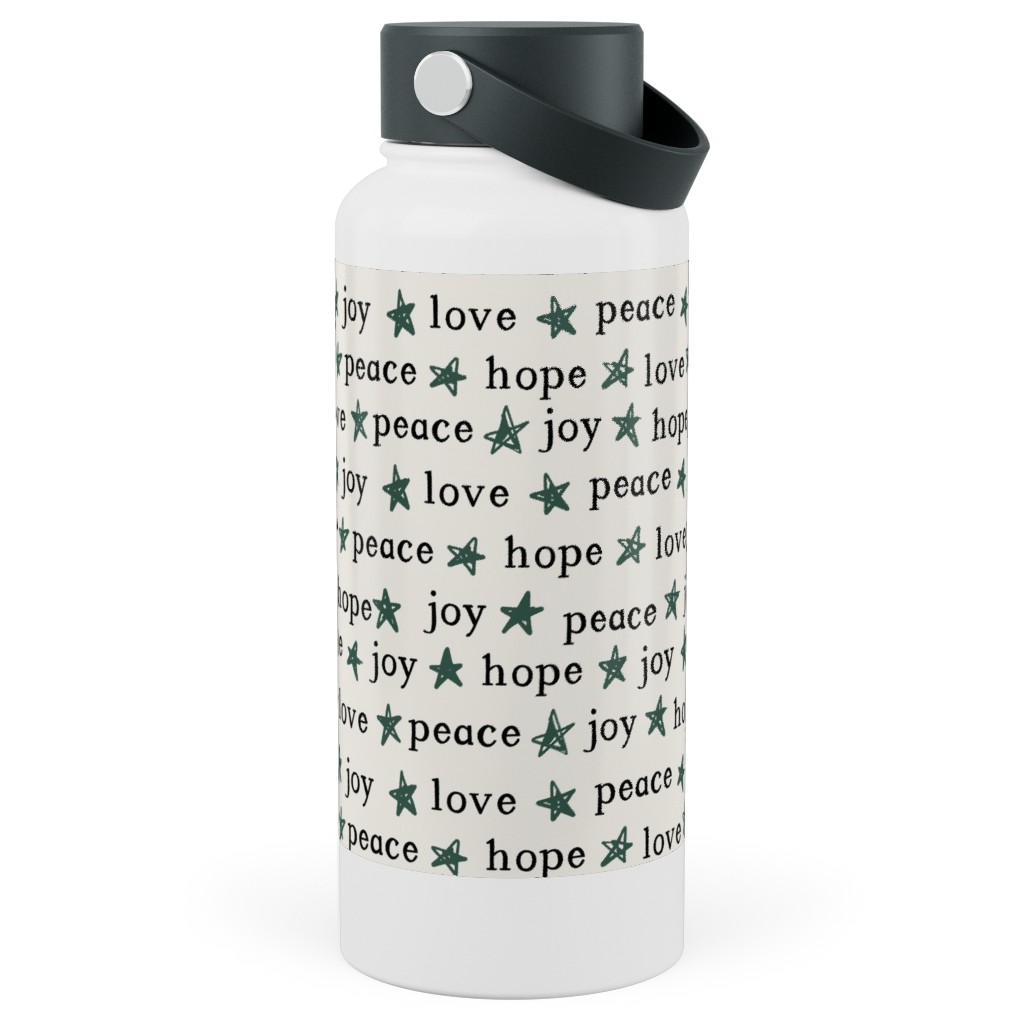 Peace Love Hope Joy - Beige Stainless Steel Wide Mouth Water Bottle, 30oz, Wide Mouth, Beige, Pearl