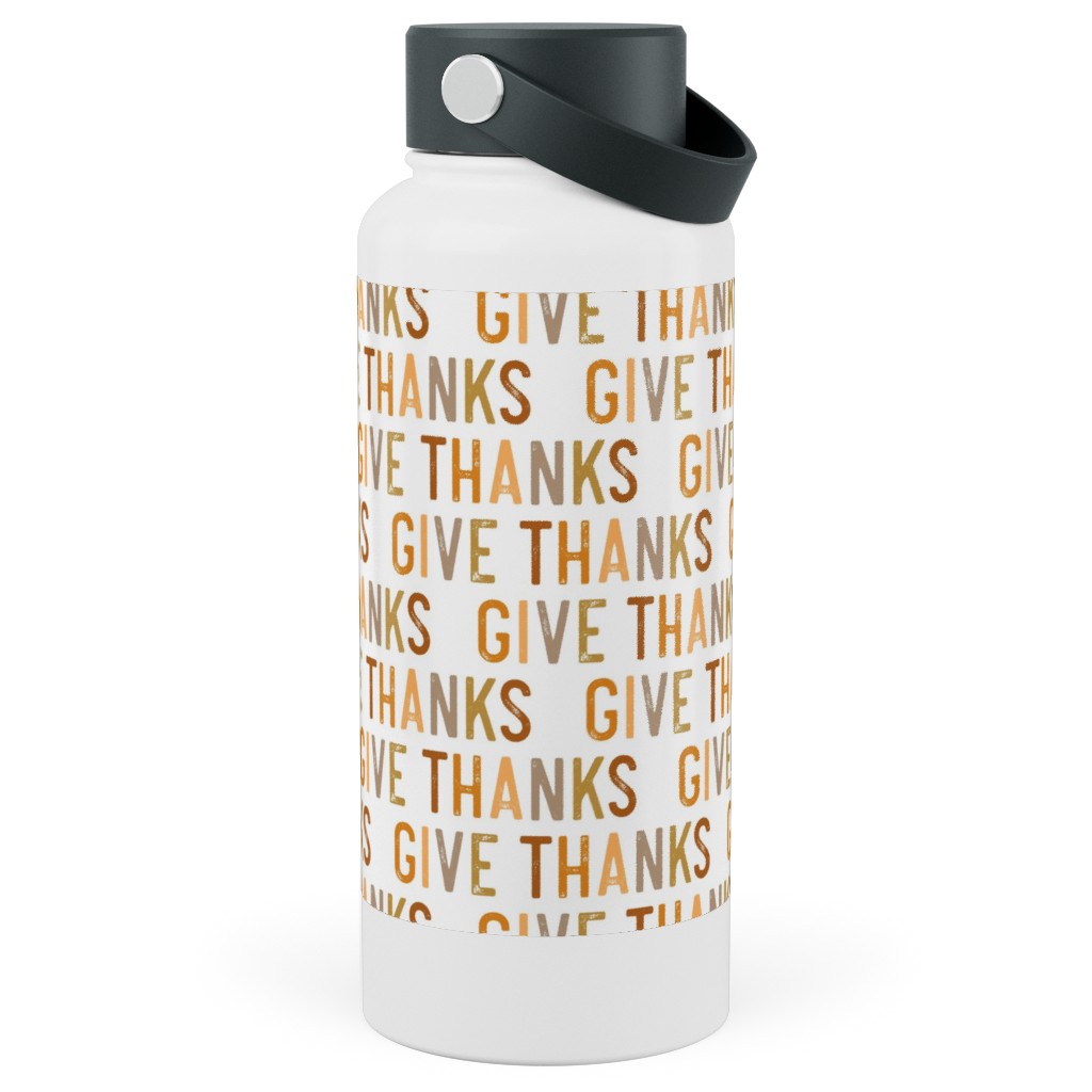 Give Thanks Stainless Steel Wide Mouth Water Bottle, 30oz, Wide Mouth, Beige, Antique White