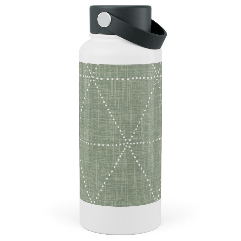 Boho Triangles - Sage Stainless Steel Wide Mouth Water Bottle, 30oz, Wide Mouth, Green