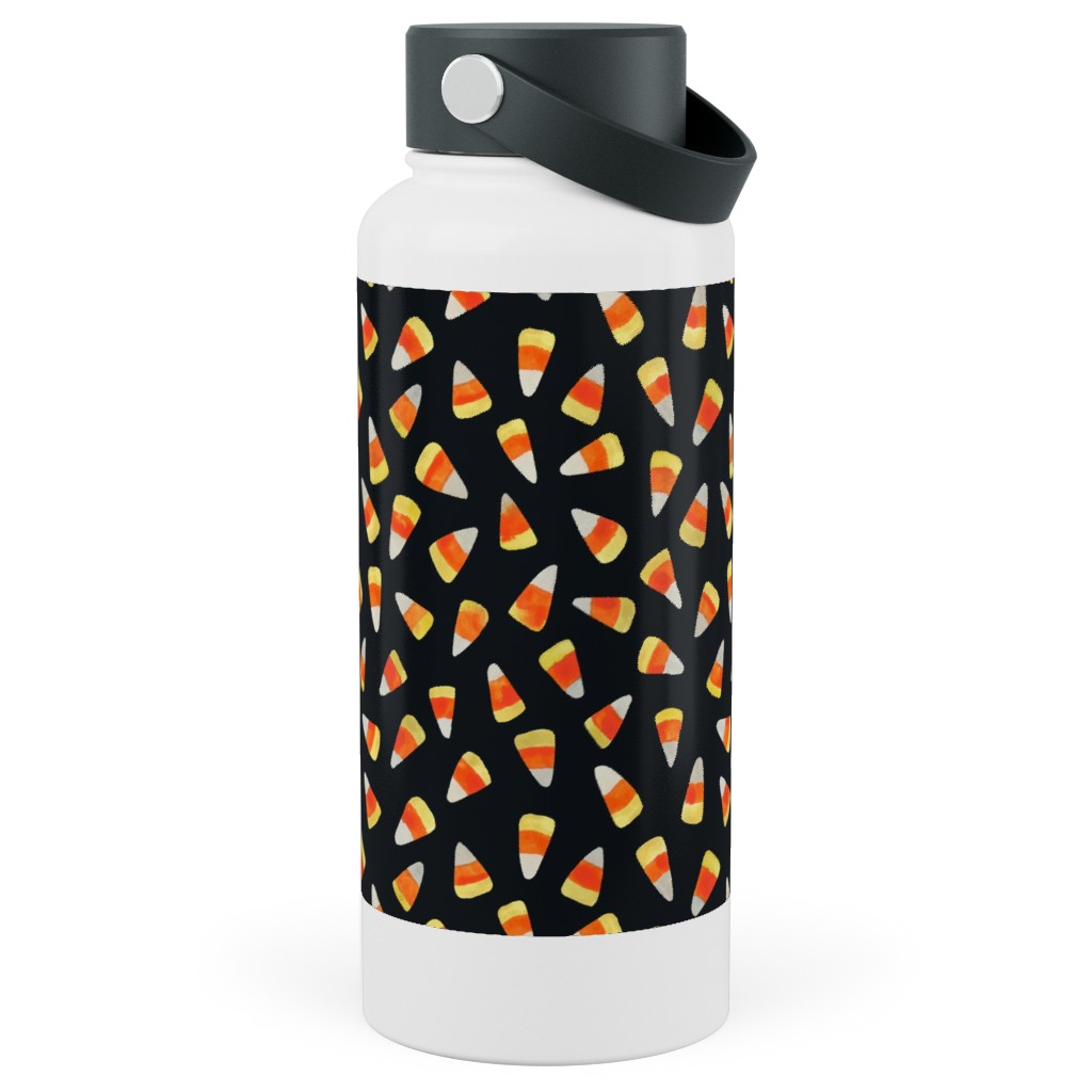 Watercolor Candy Corn - Black Stainless Steel Wide Mouth Water Bottle, 30oz, Wide Mouth, Black