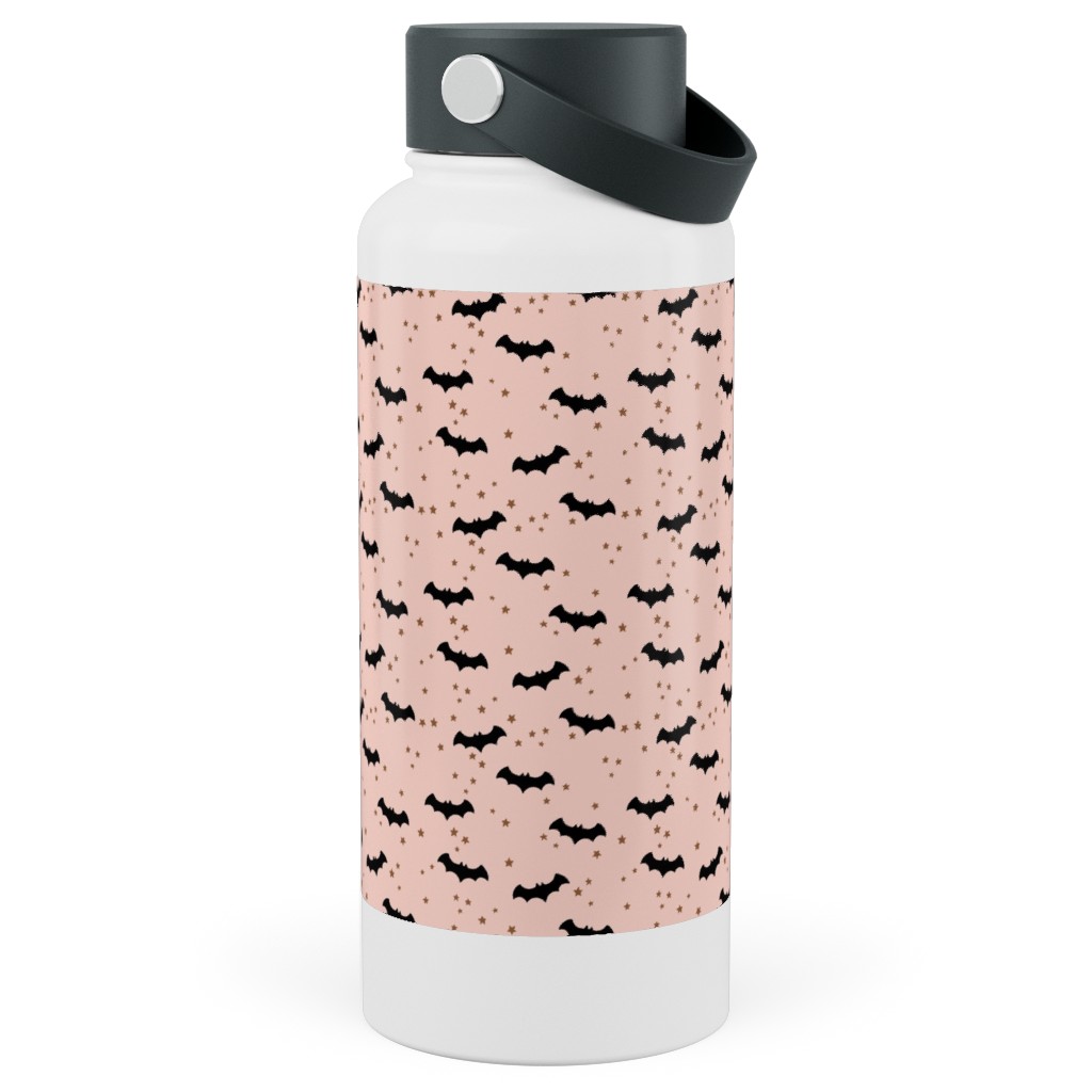 Twinkle Bats - Pink Stainless Steel Wide Mouth Water Bottle, 30oz, Wide Mouth, Pink