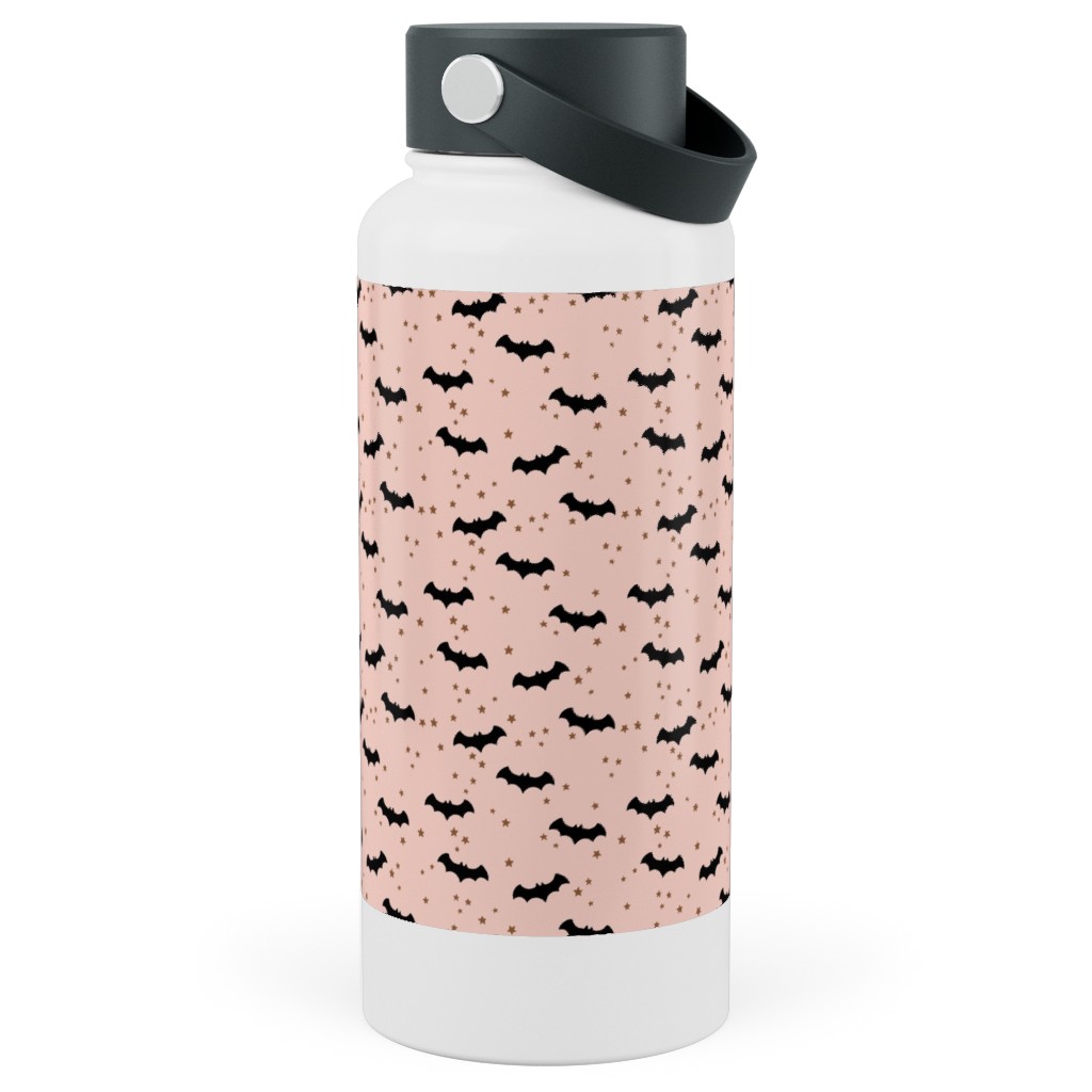 Twinkle Bats - Pink Stainless Steel Wide Mouth Water Bottle, 30oz, Wide Mouth, Pink, Bright Pink