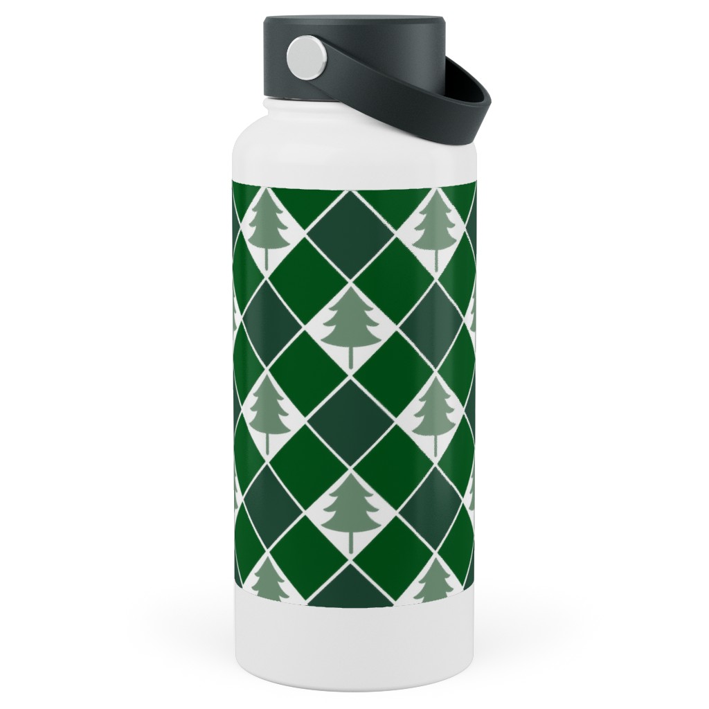 Christmas Tree Checkers - Green Stainless Steel Wide Mouth Water Bottle, 30oz, Wide Mouth, Green
