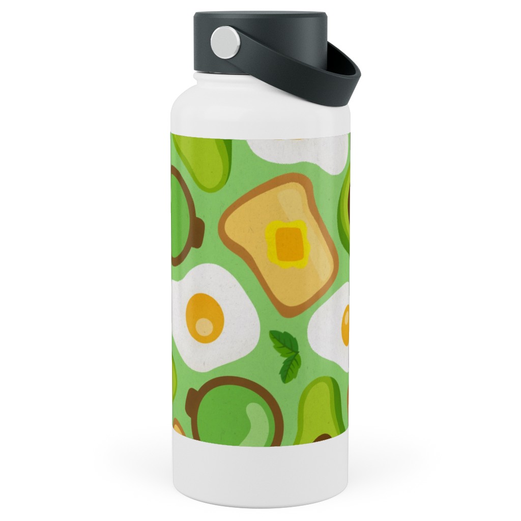 Deconstructed Avocado Toast - Green Stainless Steel Wide Mouth Water Bottle, 30oz, Wide Mouth, Green