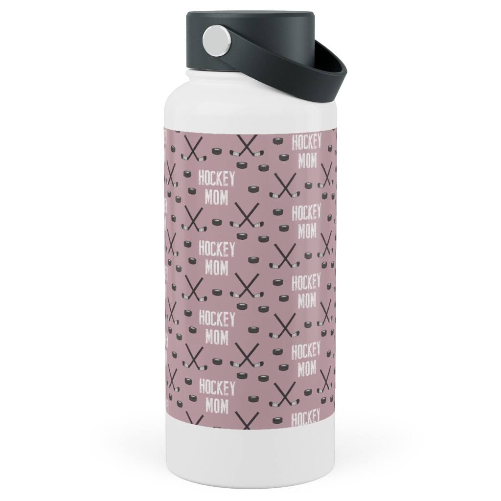 Hockey Mom - Mauve Stainless Steel Wide Mouth Water Bottle, 30oz, Wide Mouth, Pink