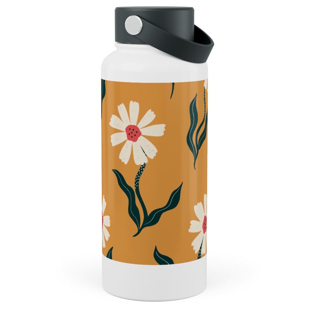 Flower Power - Orange Stainless Steel Wide Mouth Water Bottle, 30oz, Wide Mouth, Yellow, Classic Yellow