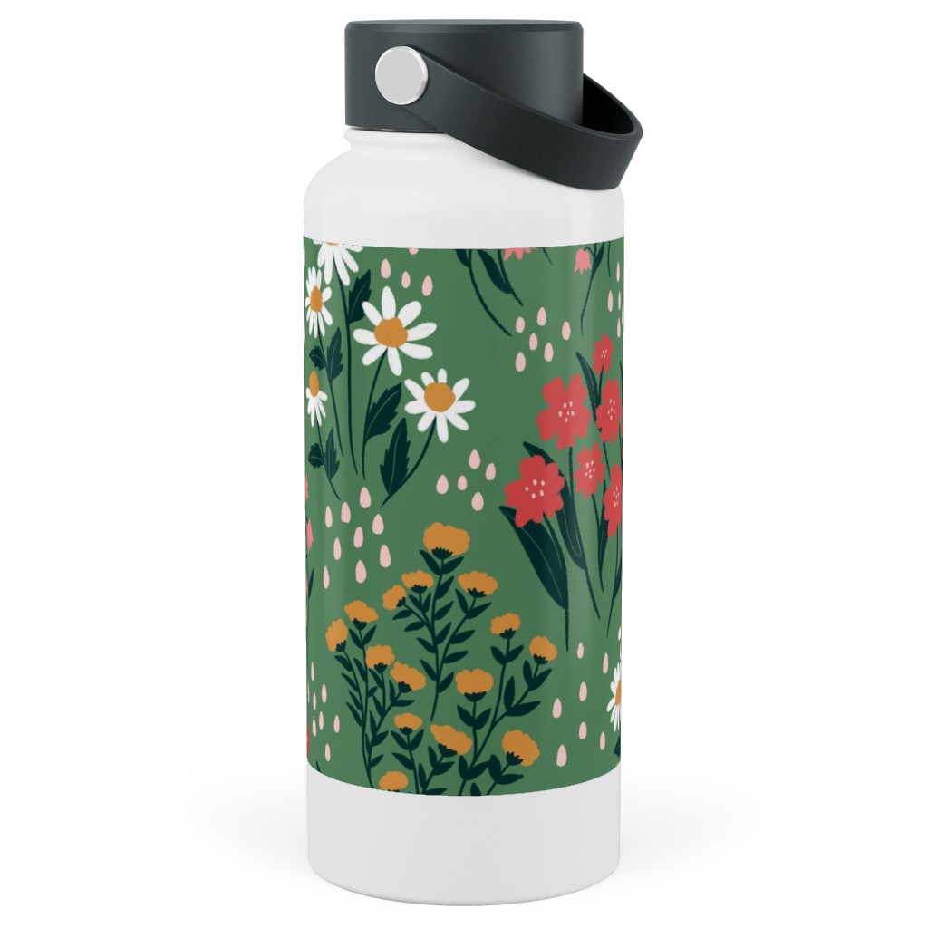 Flowerbed Stainless Steel Wide Mouth Water Bottle, 30oz, Wide Mouth, Green