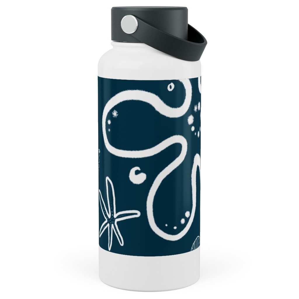 Deep Sea Flora and Fauna Stainless Steel Wide Mouth Water Bottle, 30oz, Wide Mouth, Blue, True Blue