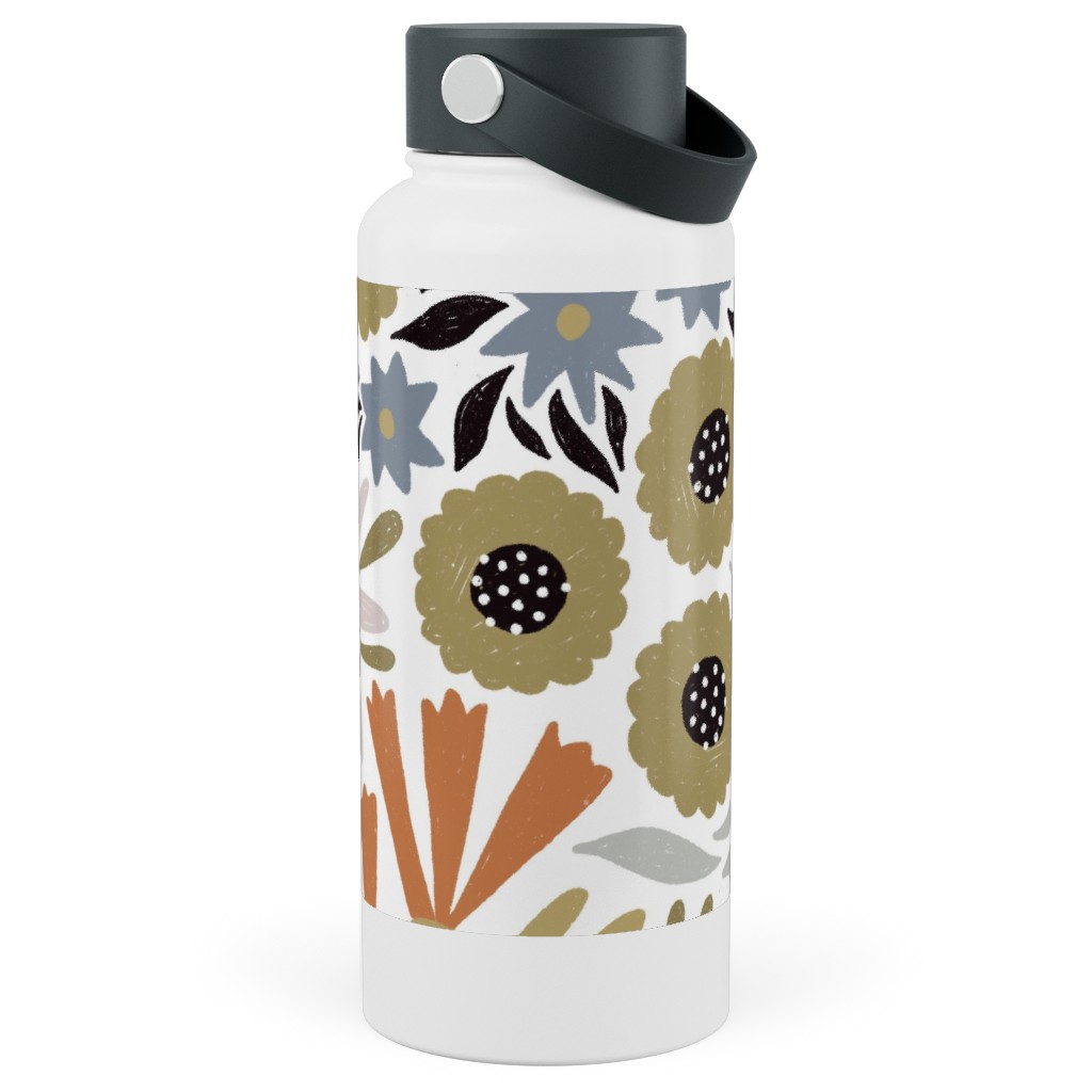 Adeline Floral - Muted Multi Stainless Steel Wide Mouth Water Bottle, 30oz, Wide Mouth, Multicolor
