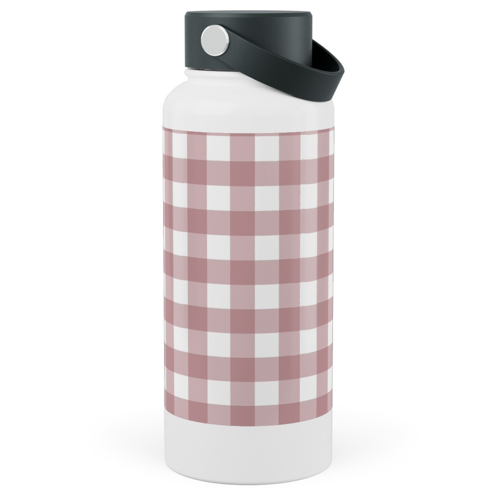 Gingham Check Stainless Steel Wide Mouth Water Bottle, 30oz, Wide Mouth, Pink, Alpaca