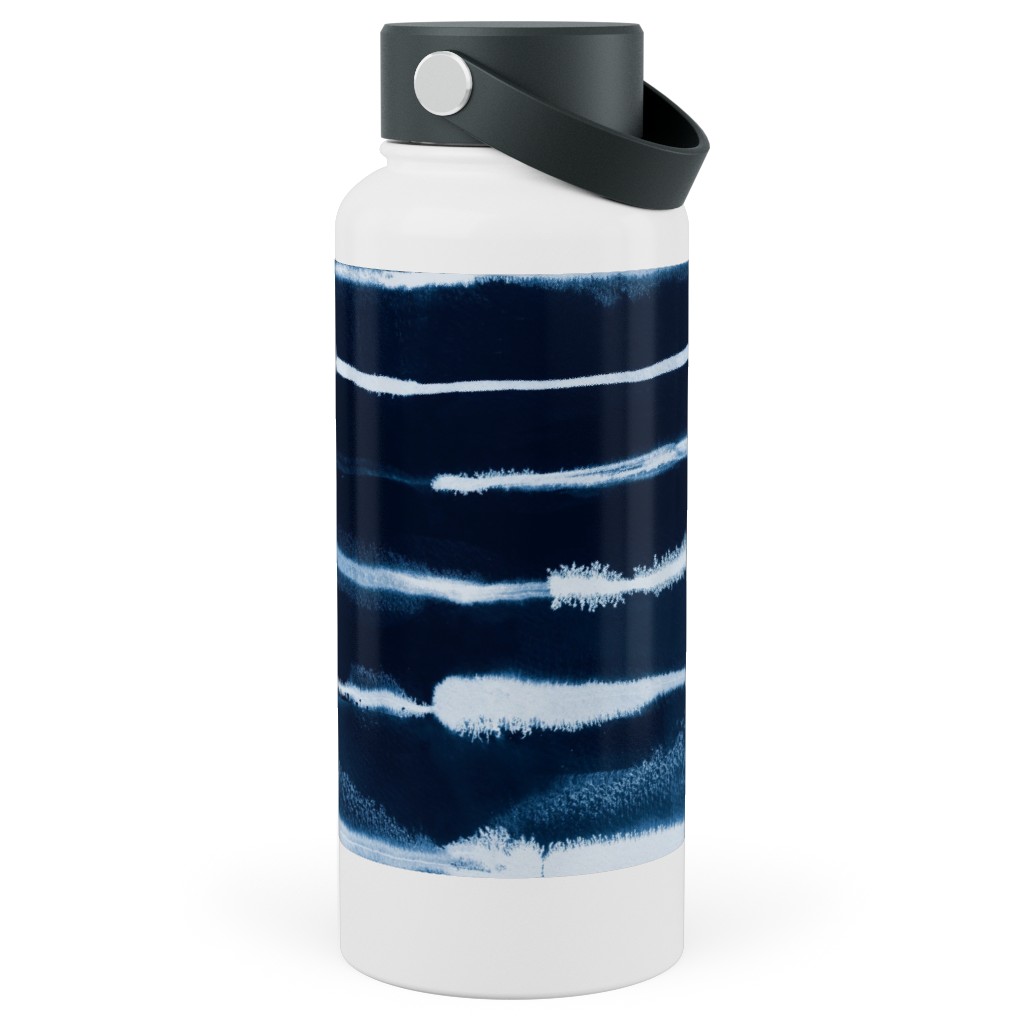 Ikat Watercolor Stripes - Navy Stainless Steel Wide Mouth Water Bottle, 30oz, Wide Mouth, Blue, True Blue