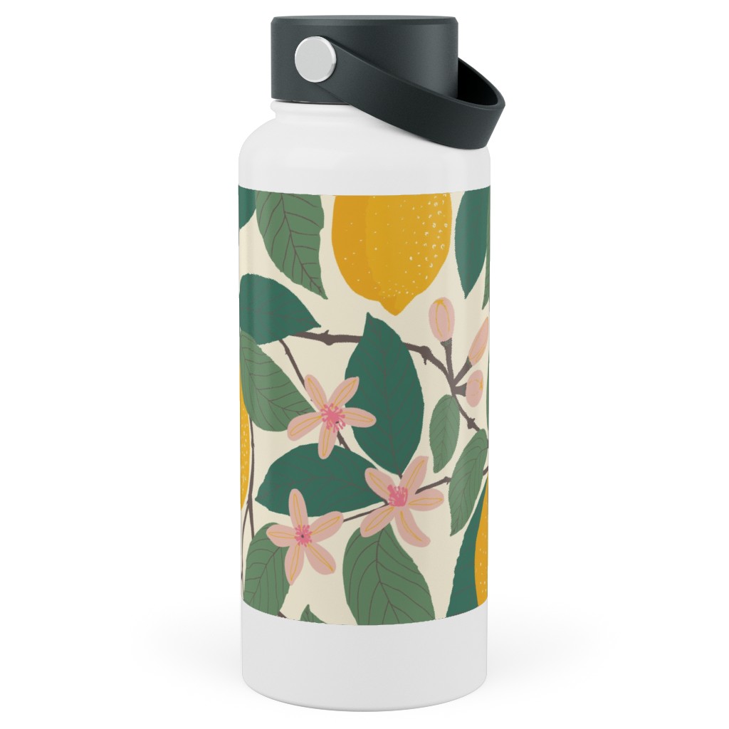 Lemon Tree - Yellow Stainless Steel Wide Mouth Water Bottle, 30oz, Wide Mouth, Yellow