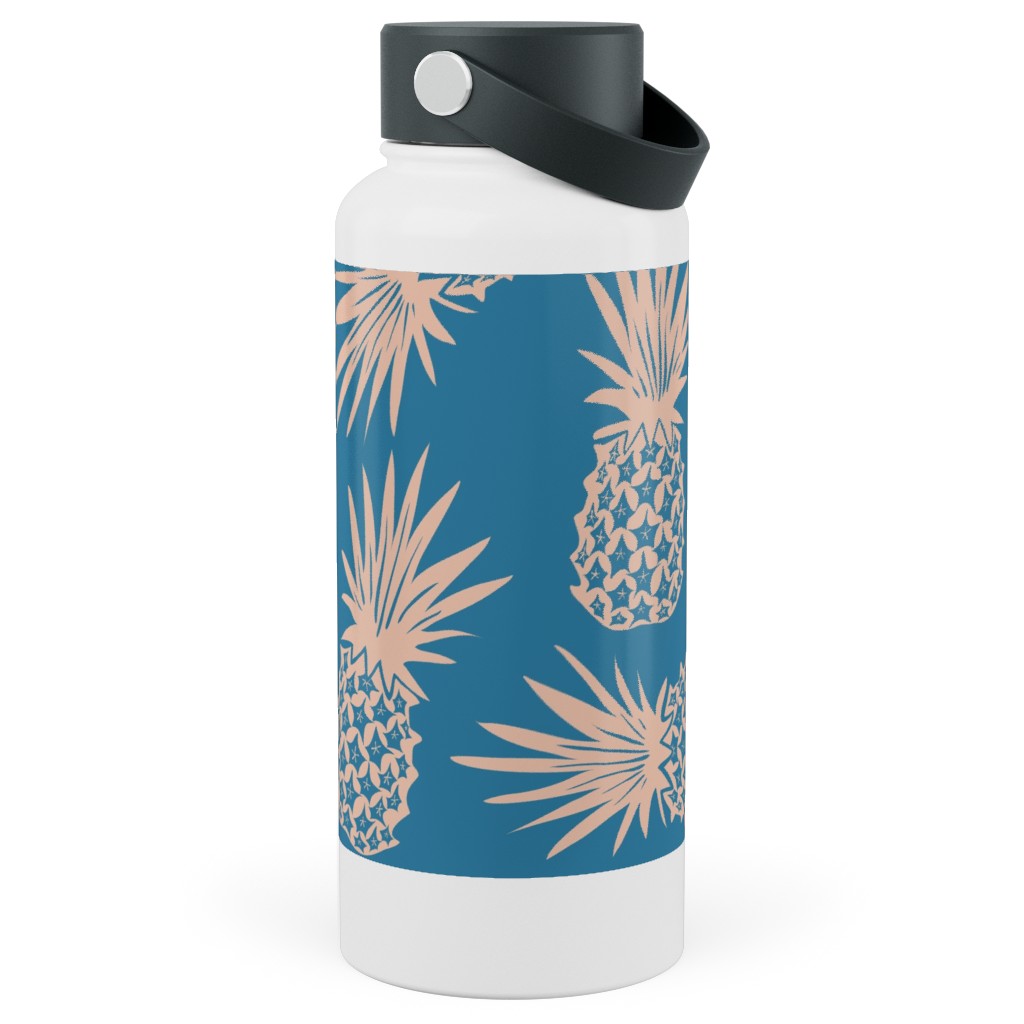 Pineapples Stainless Steel Wide Mouth Water Bottle, 30oz, Wide Mouth, Blue, True Blue
