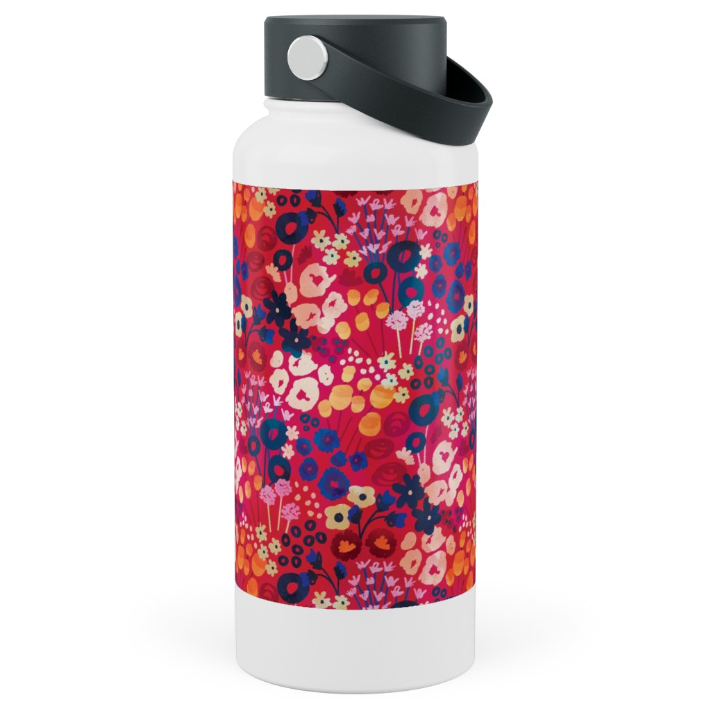 Modern Retro Floral - Multi Stainless Steel Wide Mouth Water Bottle, 30oz, Wide Mouth, Multicolor