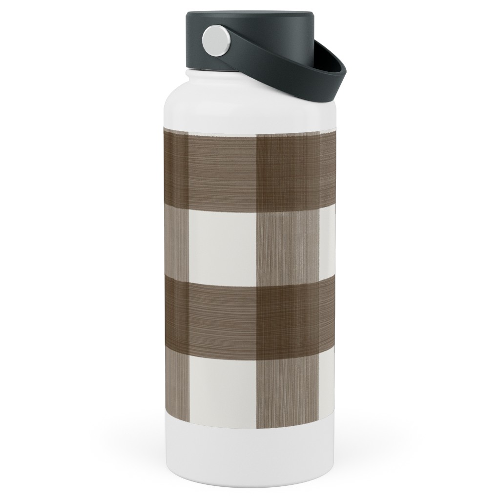 Cross Hatch Plaid Stainless Steel Wide Mouth Water Bottle, 30oz, Wide Mouth, Brown, Granite