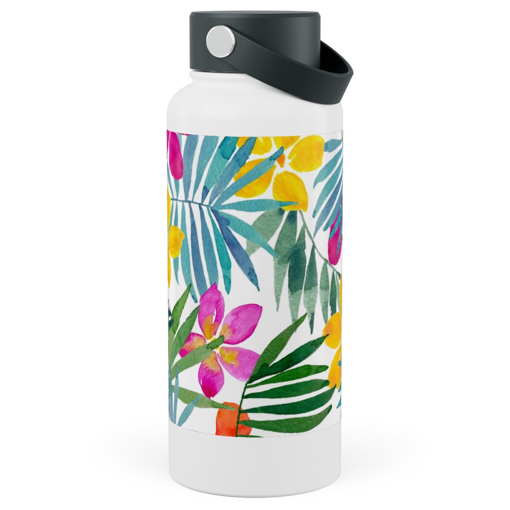 Watercolor Tropical Vibes - Multi Stainless Steel Wide Mouth Water Bottle, 30oz, Wide Mouth, Multicolor