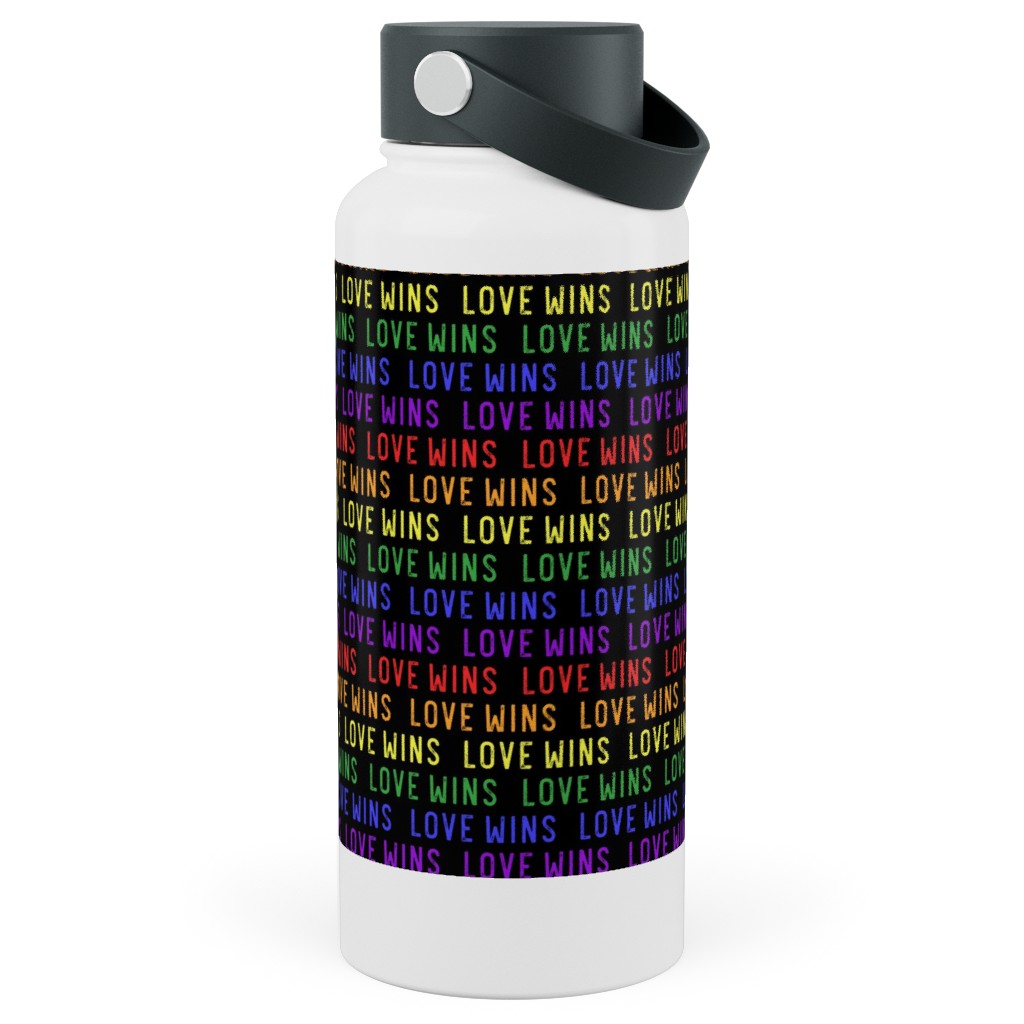 Love Wins Rainbow Stainless Steel Wide Mouth Water Bottle, 30oz, Wide Mouth, Multicolor, Black