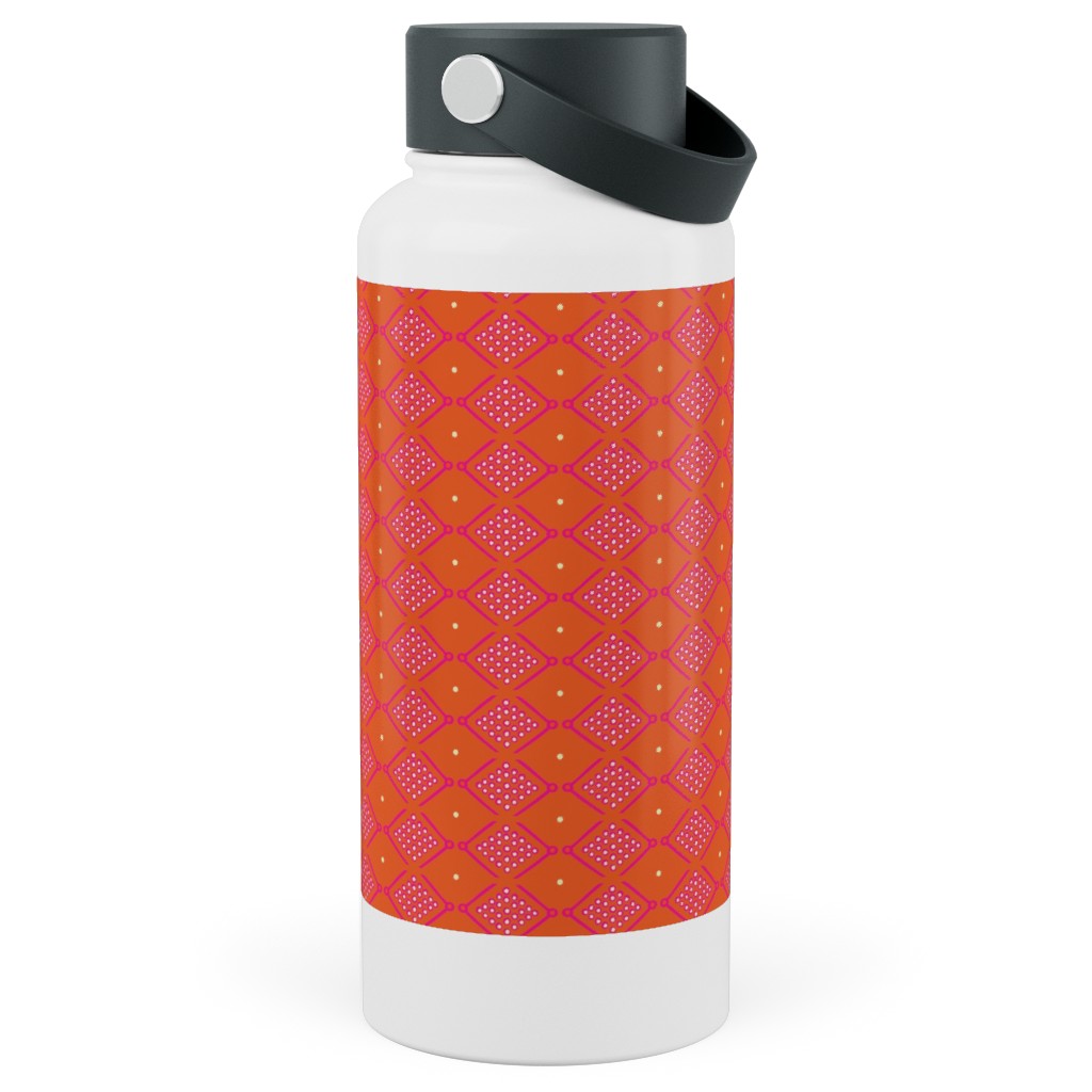 Tribal Geometric - Orange Stainless Steel Wide Mouth Water Bottle, 30oz, Wide Mouth, Orange