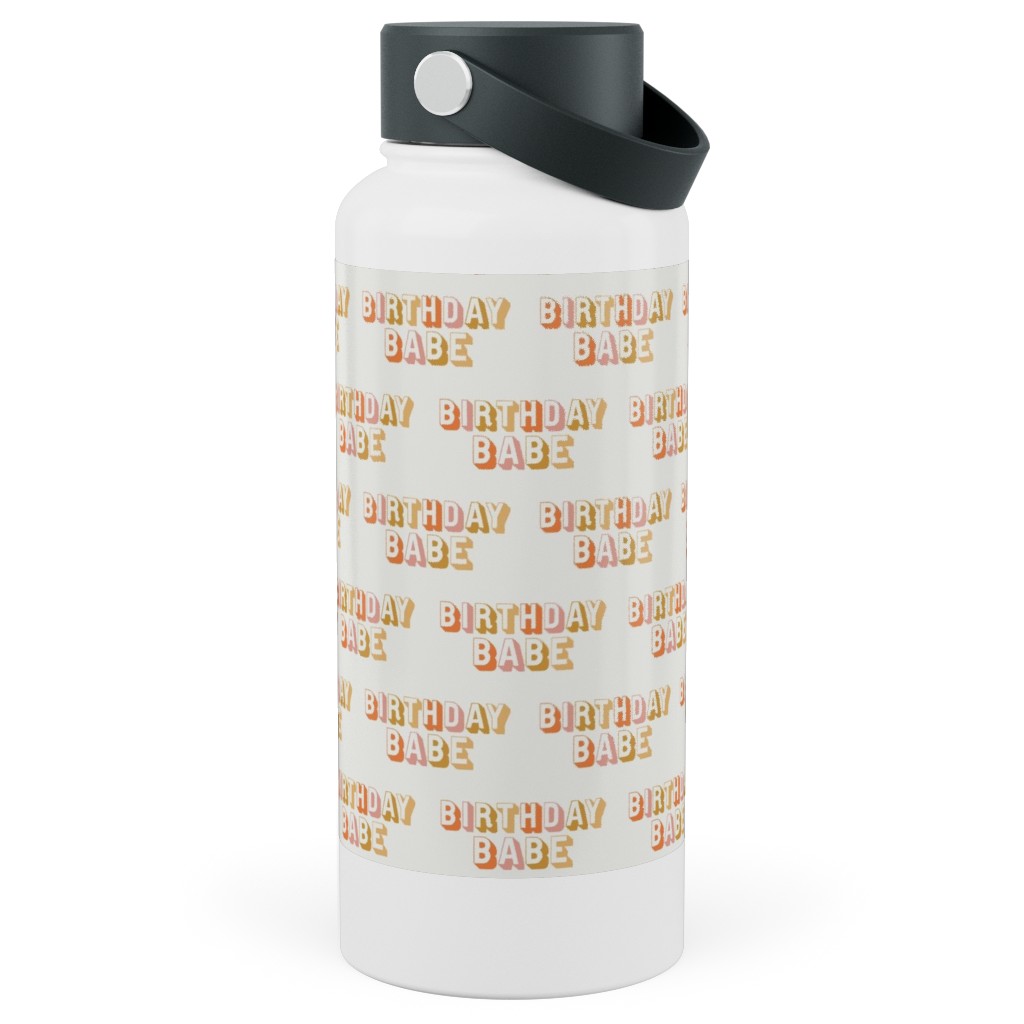 Birthday Babe - Cute Retro Letters - Neutral Stainless Steel Wide Mouth Water Bottle, 30oz, Wide Mouth, Yellow