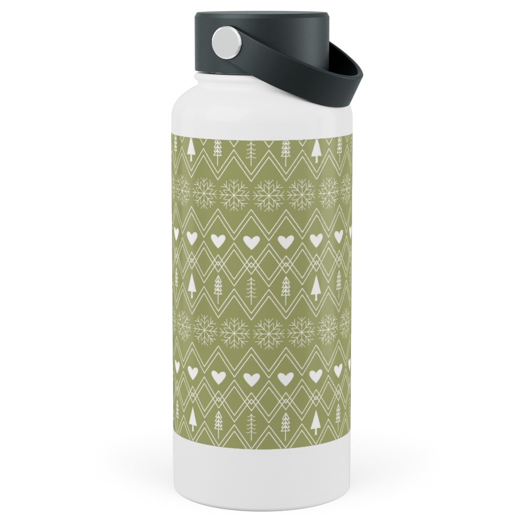 Fair Isle - Green Stainless Steel Wide Mouth Water Bottle, 30oz, Wide Mouth, Green, Classic Green