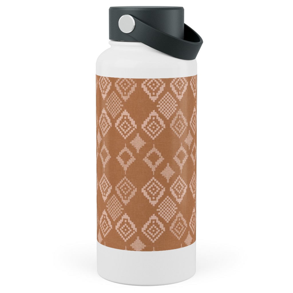 Boho Fair Isle - Rust Stainless Steel Wide Mouth Water Bottle, 30oz, Wide Mouth, Orange, Orange