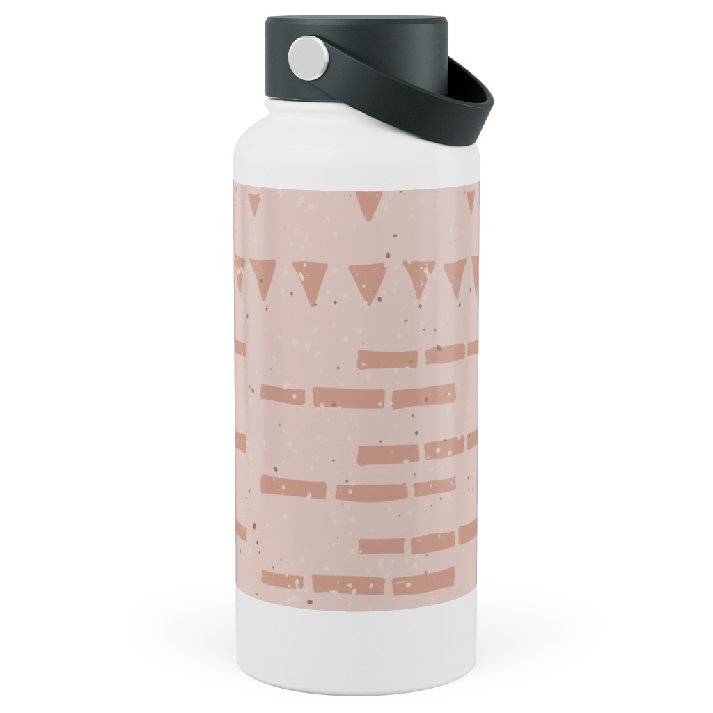 Boho Tribal Dashed Geometric - Pink Stainless Steel Wide Mouth Water Bottle, 30oz, Wide Mouth, Pink