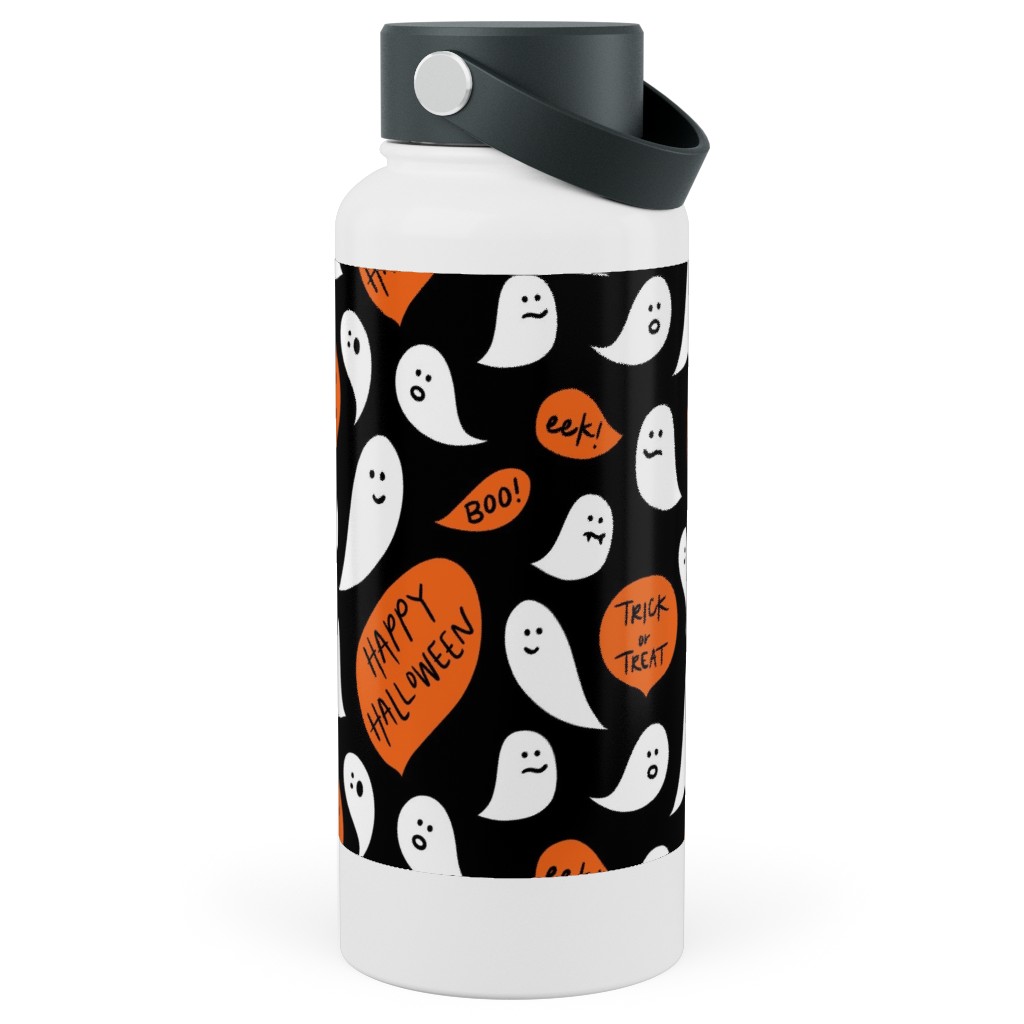 Halloween Ghosts Happy Halloween Stainless Steel Wide Mouth Water Bottle, 30oz, Wide Mouth, Black