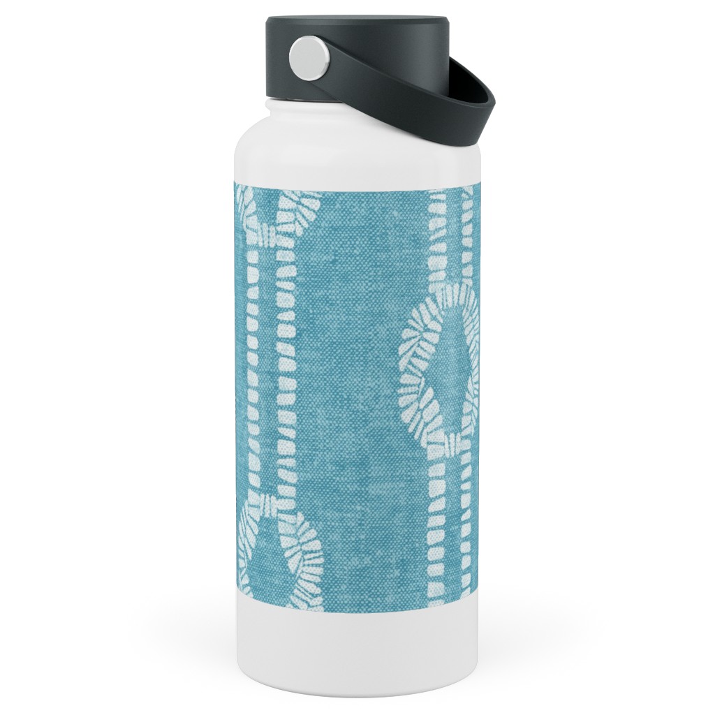Nautical Coastal Square Rope Knots - Summer Blue Stainless Steel Wide Mouth Water Bottle, 30oz, Wide Mouth, Blue