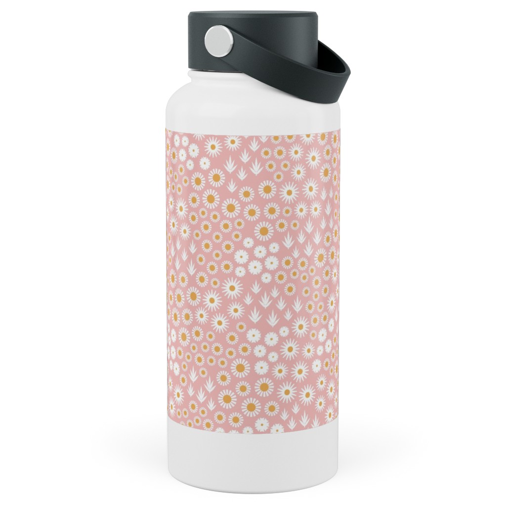 Ditsy Flowers - Pink Stainless Steel Wide Mouth Water Bottle, 30oz, Wide Mouth, Pink, Bright Pink