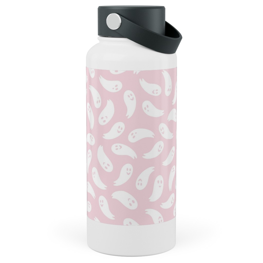 Happy Ghosts - Pink Stainless Steel Wide Mouth Water Bottle, 30oz, Wide Mouth, Pink, Bright Pink