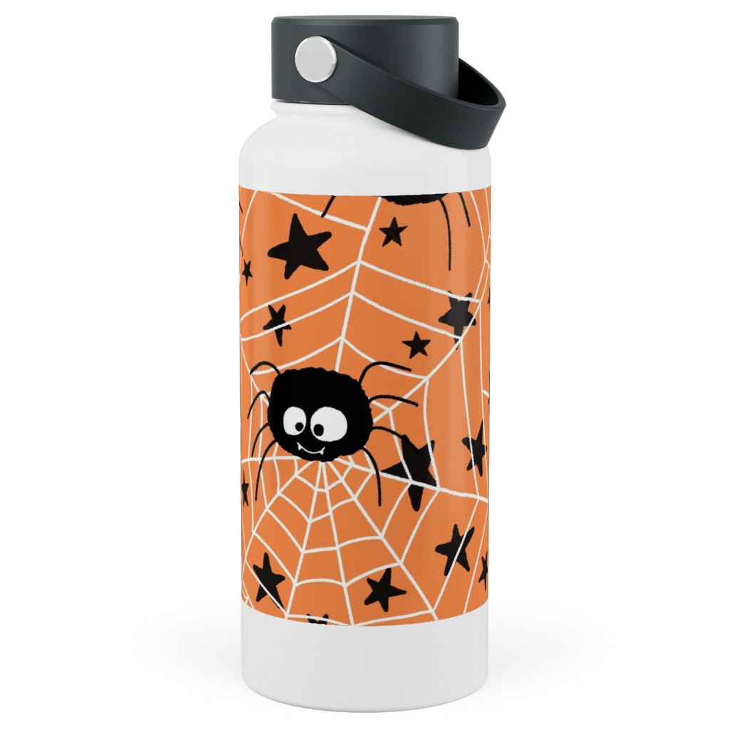 Cute Hand-Drawn Spider Halloween - Orange Stainless Steel Wide Mouth Water Bottle, 30oz, Wide Mouth, Orange