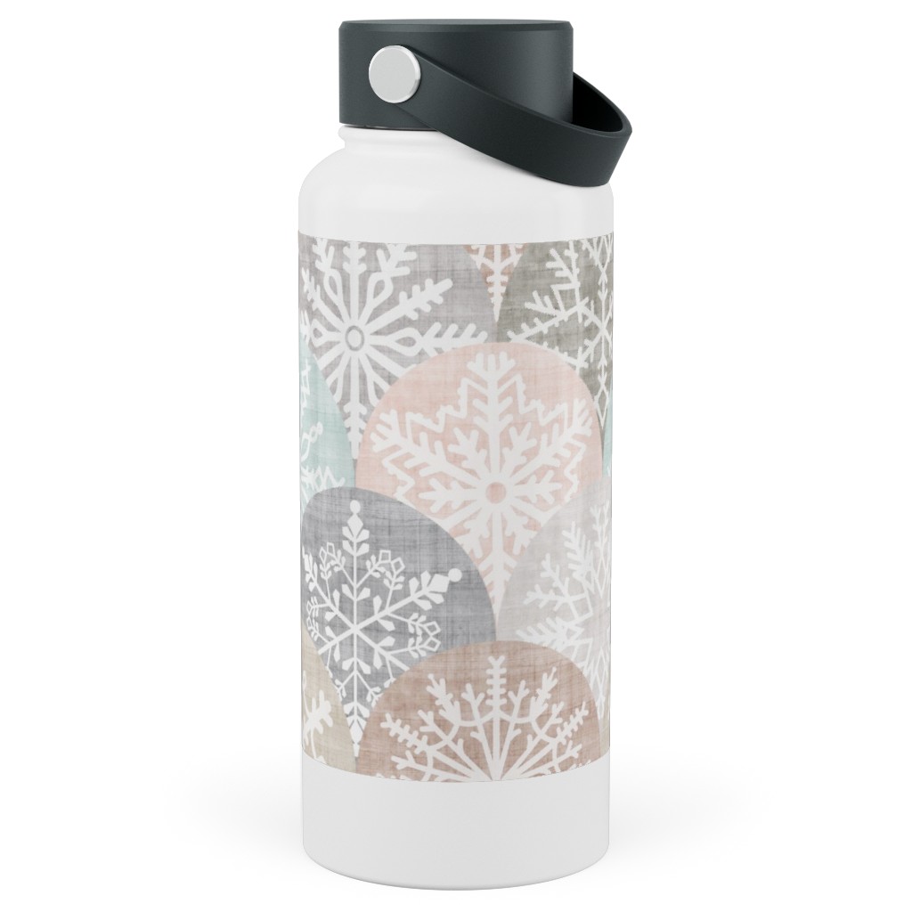 Winter Snowflake Scales - Neutral Stainless Steel Wide Mouth Water Bottle, 30oz, Wide Mouth, Beige, Pearl