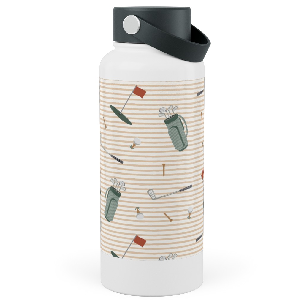 Tee Time - Neutral Stainless Steel Wide Mouth Water Bottle, 30oz, Wide Mouth, Beige, Pearl