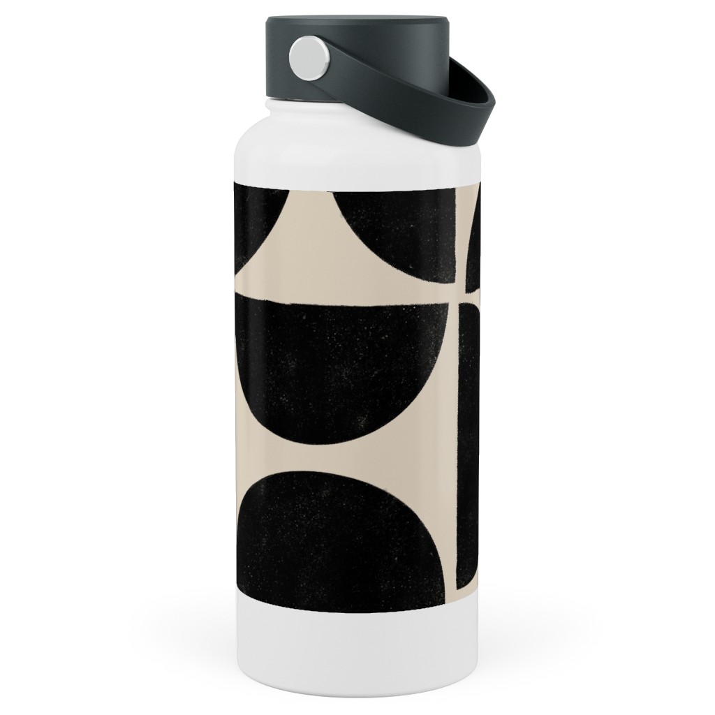 Half Moons - Black and Cream Stainless Steel Wide Mouth Water Bottle, 30oz, Wide Mouth, Beige, Pearl