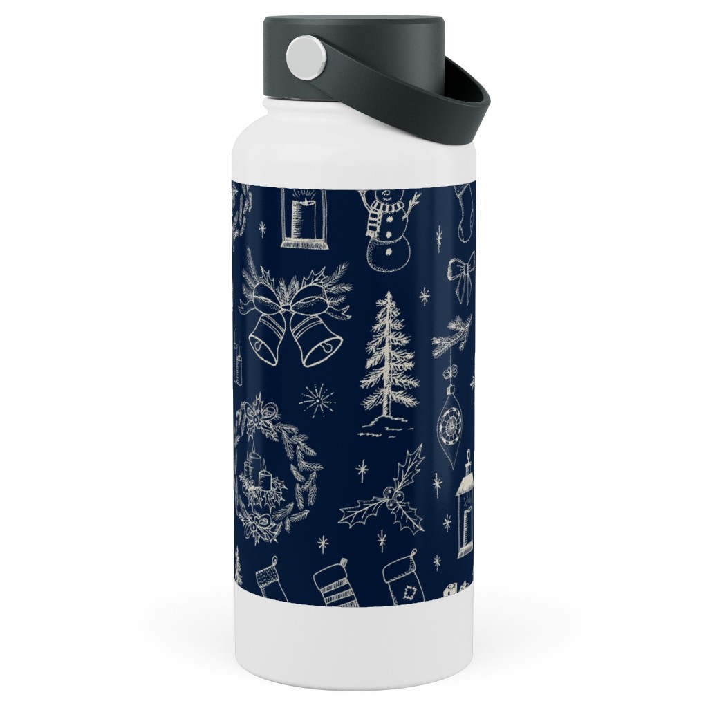 Christmas Toile - Starry Night Stainless Steel Wide Mouth Water Bottle, 30oz, Wide Mouth, Blue