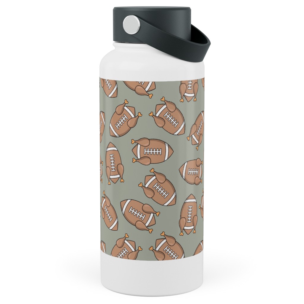 Turkey Football Stainless Steel Wide Mouth Water Bottle, 30oz, Wide Mouth, Beige, Cafe