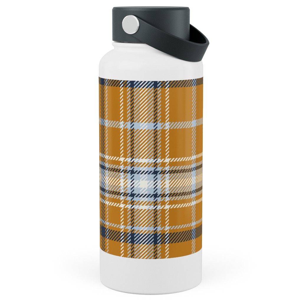 Desert Sun Plaid - Orange Stainless Steel Wide Mouth Water Bottle, 30oz, Wide Mouth, Orange