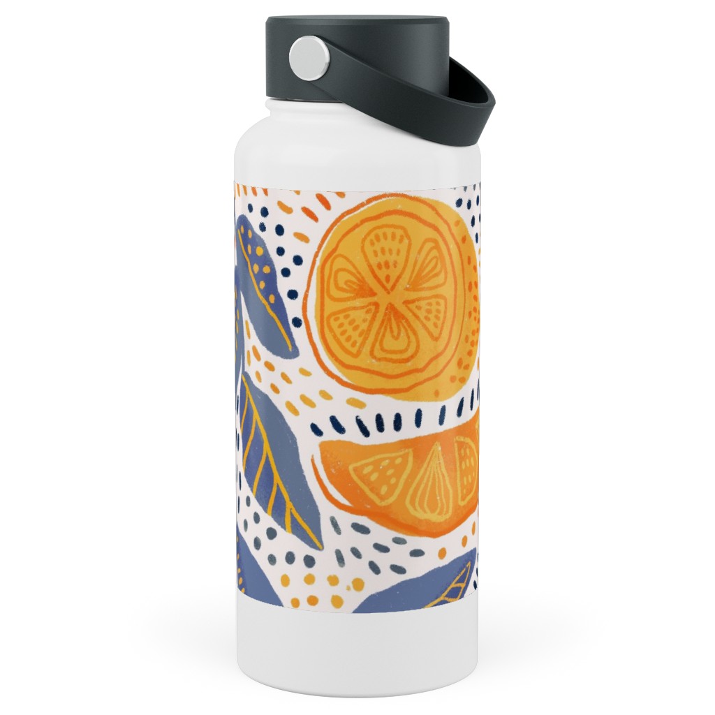 Give Me Those Lemons - Blue and Yellow Stainless Steel Wide Mouth Water Bottle, 30oz, Wide Mouth, Yellow, Classic Yellow