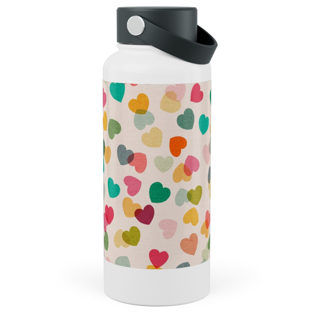 Heart Confetti - Pink Multi Stainless Steel Wide Mouth Water Bottle, 30oz, Wide Mouth, Multicolor