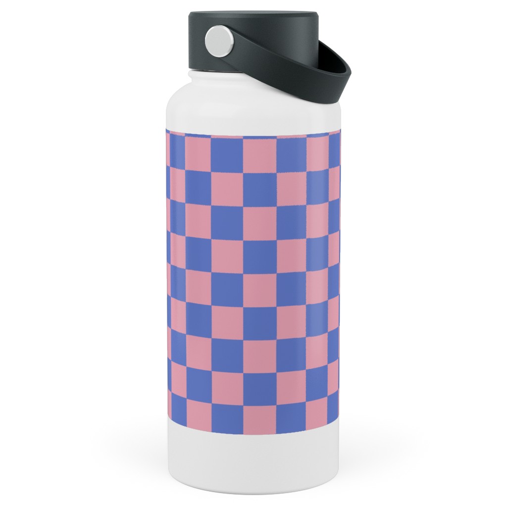 Fun Checkers - Pink and Purple Stainless Steel Wide Mouth Water Bottle, 30oz, Wide Mouth, Pink, Bright Pink