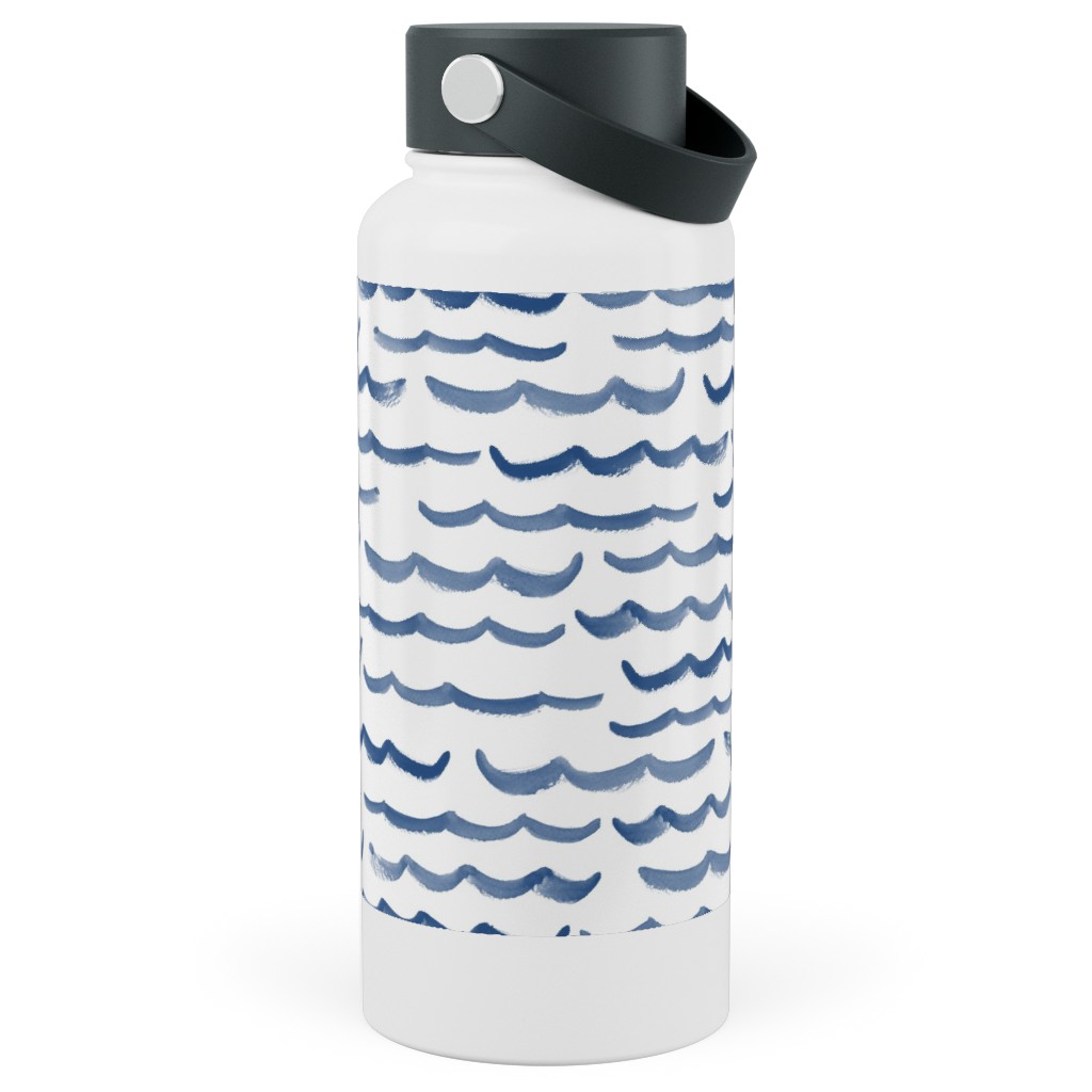 Ocean Waves Stainless Steel Wide Mouth Water Bottle, 30oz, Wide Mouth, White, Blue Lagoon