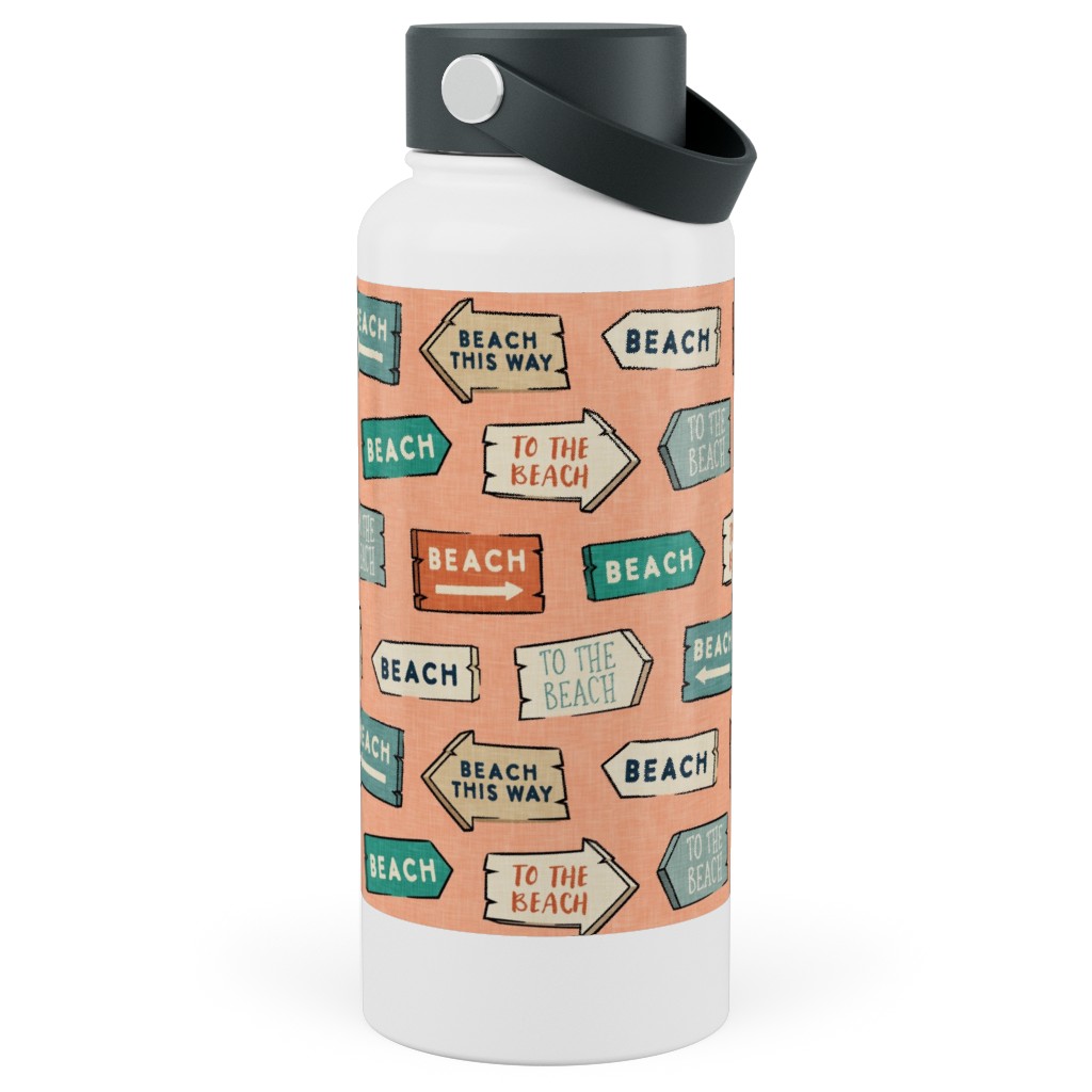 Beach Signs - To the Beach - Peach Stainless Steel Wide Mouth Water Bottle, 30oz, Wide Mouth, Orange, Orange