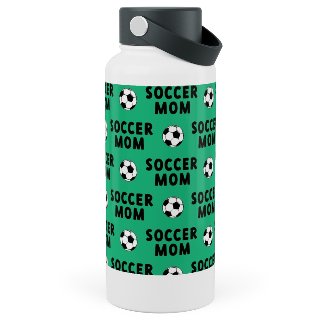 Soccer Mom - Green Stainless Steel Wide Mouth Water Bottle, 30oz, Wide Mouth, Green