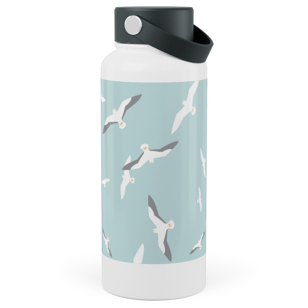 Flying Seagulls - Blue Stainless Steel Wide Mouth Water Bottle, 30oz, Wide Mouth, Blue, True Blue