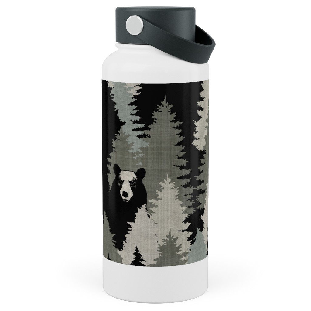 Bears Texture - Green Stainless Steel Wide Mouth Water Bottle, 30oz, Wide Mouth, Green, Classic Green