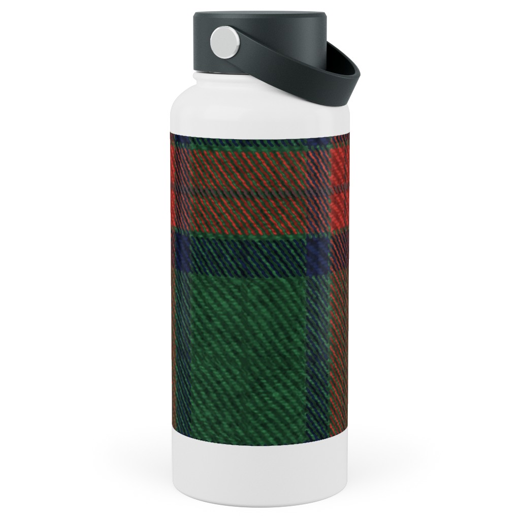 Holiday Tartan Stainless Steel Wide Mouth Water Bottle, 30oz, Wide Mouth, Green