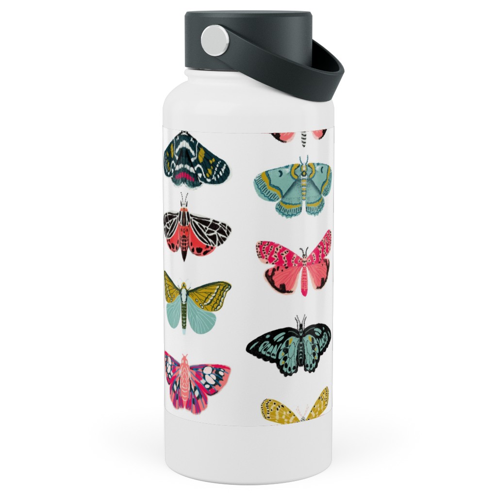 Moths and Butterflies Spring Garden - Light Stainless Steel Wide Mouth Water Bottle, 30oz, Wide Mouth, Multicolor