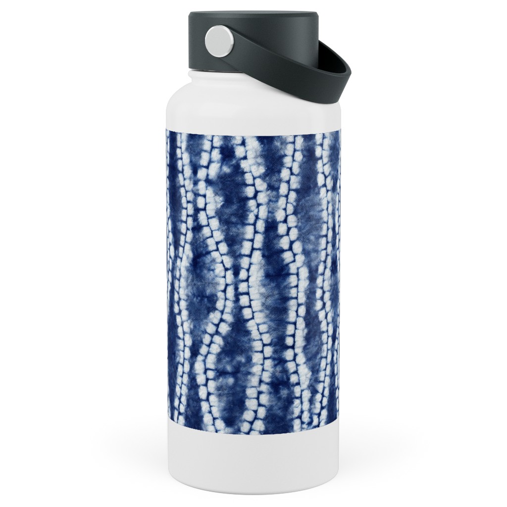 Shibori Ripples - Blue Stainless Steel Wide Mouth Water Bottle, 30oz, Wide Mouth, Blue, True Blue