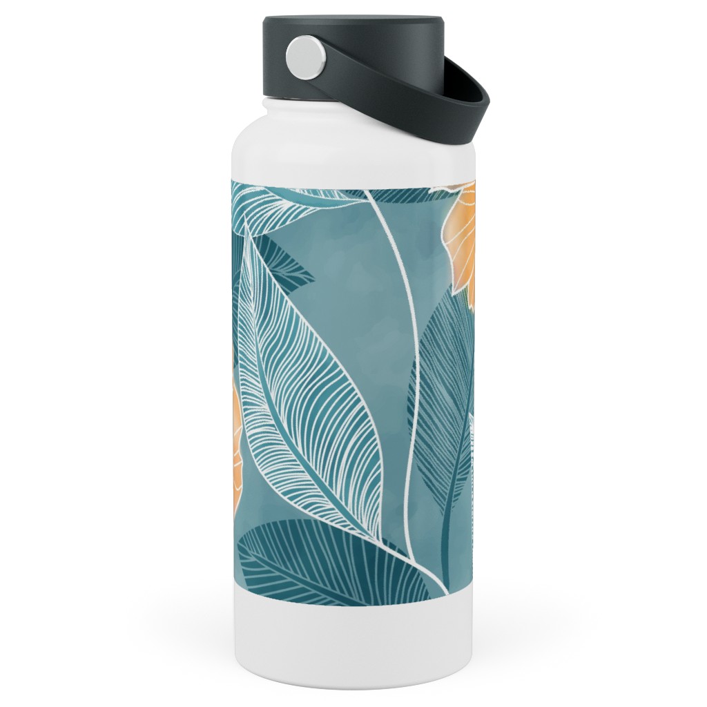 Rose of Sharon - Pink & Blue Stainless Steel Wide Mouth Water Bottle, 30oz, Wide Mouth, Blue, True Blue